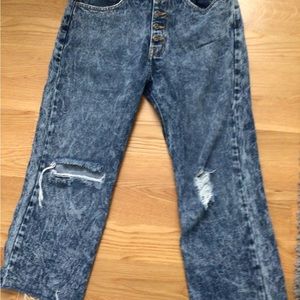 womens dark acid wash ripped jeans, baggy, size 27